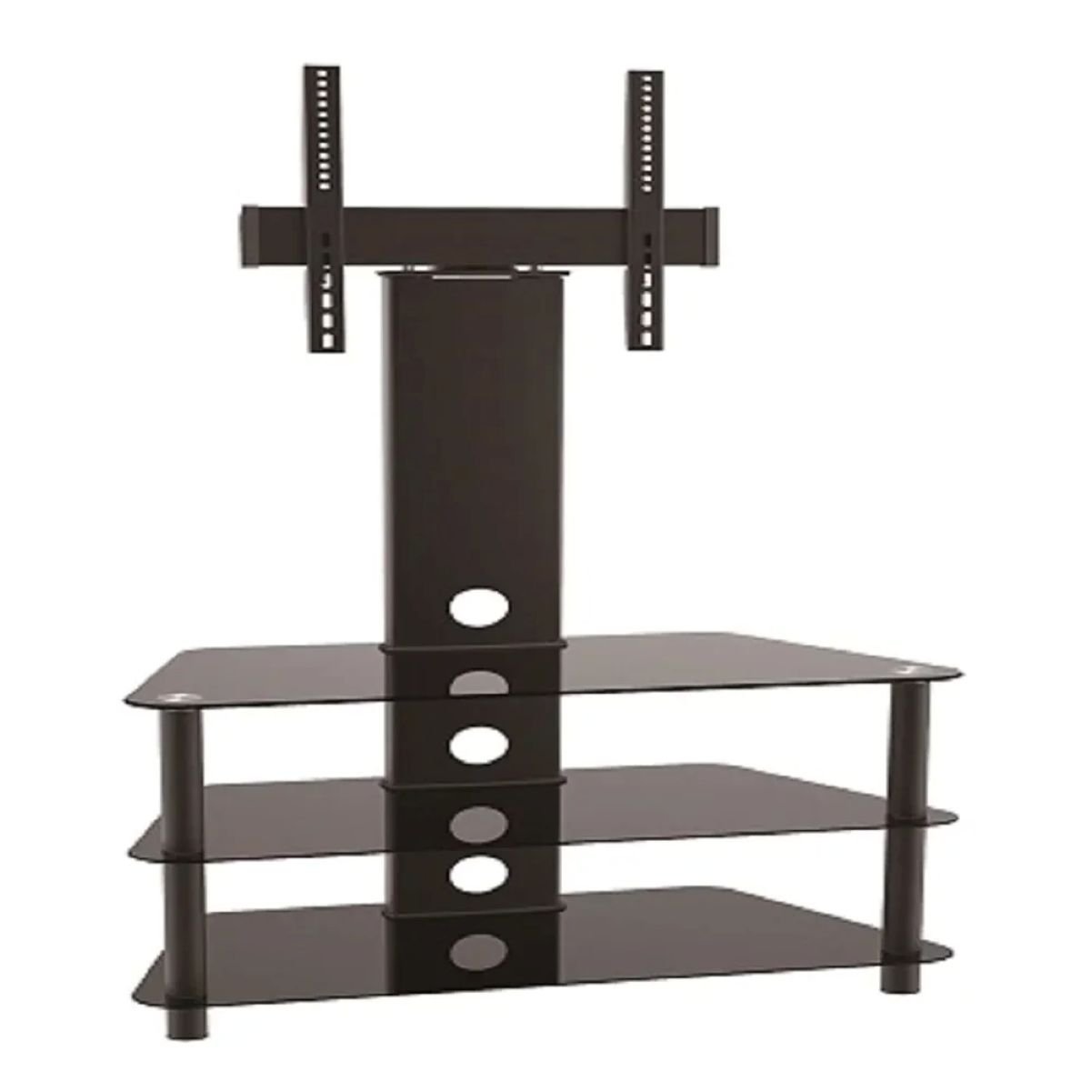 3-Tier Trapezoid Glass Media Console With Swivel TV Mount Bracket (Small)